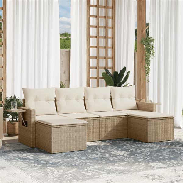 Grote foto vidaxl 6 delige loungeset met kussens poly rattan beige tuin en terras tuinmeubelen