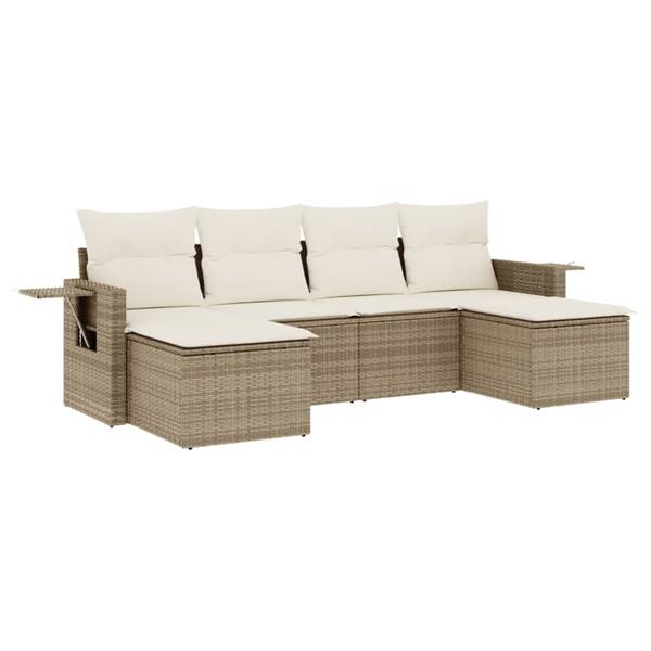 Grote foto vidaxl 6 delige loungeset met kussens poly rattan beige tuin en terras tuinmeubelen