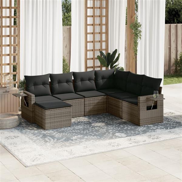 Grote foto vidaxl 7 delige loungeset met kussens poly rattan grijs tuin en terras tuinmeubelen