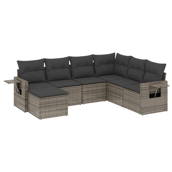 Grote foto vidaxl 7 delige loungeset met kussens poly rattan grijs tuin en terras tuinmeubelen