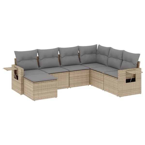 Grote foto vidaxl 7 delige loungeset met kussens poly rattan beige tuin en terras tuinmeubelen