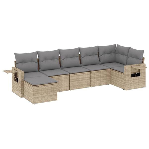 Grote foto vidaxl 7 delige loungeset met kussens poly rattan beige tuin en terras tuinmeubelen