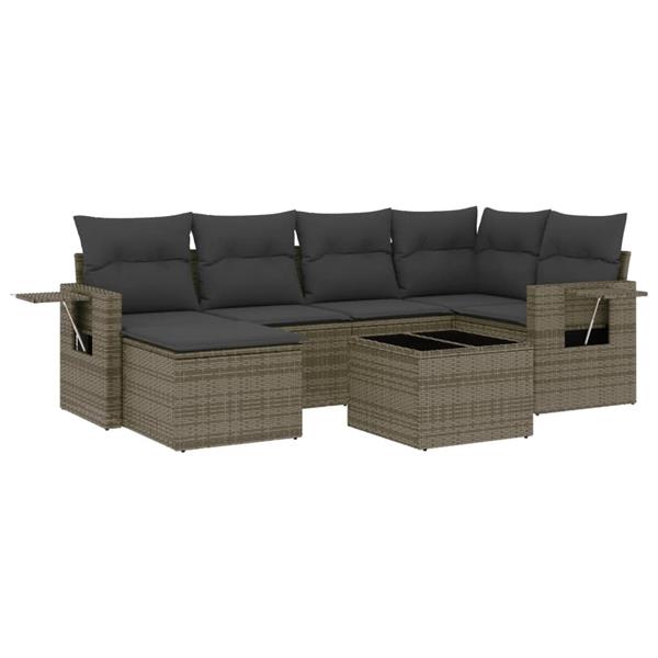 Grote foto vidaxl 7 delige loungeset met kussens poly rattan grijs tuin en terras tuinmeubelen