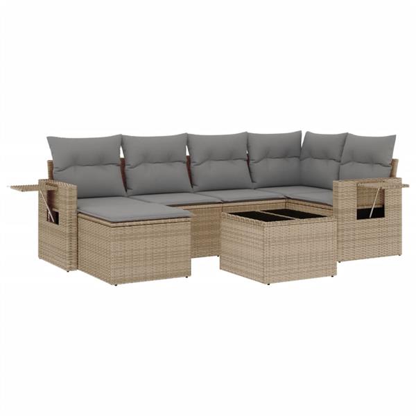 Grote foto vidaxl 7 delige loungeset met kussens poly rattan beige tuin en terras tuinmeubelen