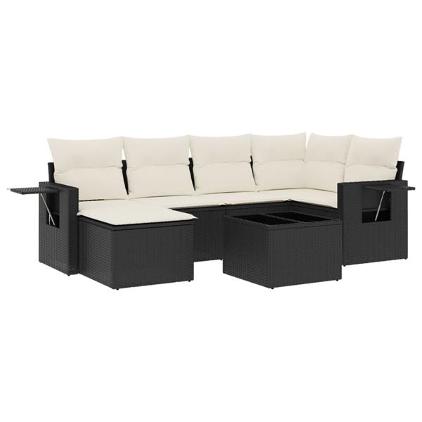 Grote foto vidaxl 7 delige loungeset met kussens poly rattan zwart tuin en terras tuinmeubelen