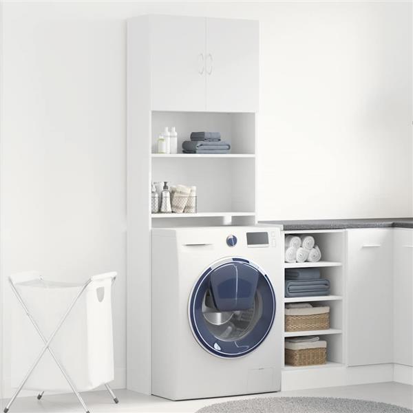 Grote foto vidaxl wasmachinekast 64x24x190 cm bewerkt hout wit witgoed en apparatuur wasmachines