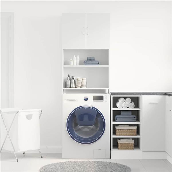 Grote foto vidaxl wasmachinekast 64x24x190 cm bewerkt hout wit witgoed en apparatuur wasmachines