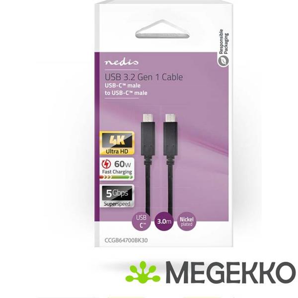 Grote foto usb kabel usb 3.2 gen 1 usb c male usb c male 60 w 4k 60hz 5 gbps vernikkeld 3 computers en software overige computers en software