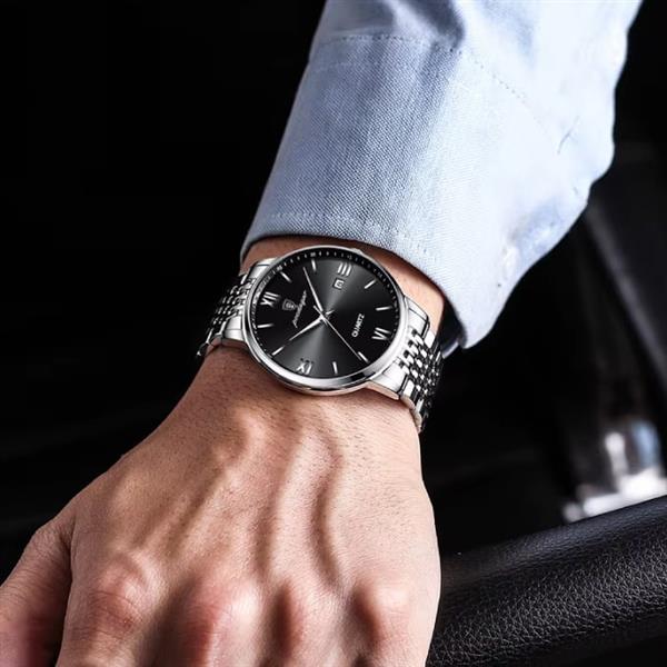 Grote foto luxe sport kwarts horloge 3 bar waterdicht lichtgevend herenhorloge roestvrij staal zilver blauw kleding dames horloges