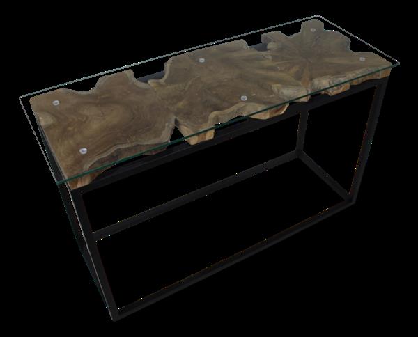 Grote foto sidetable teak wortelhout 115x42x72 5 cm incl. glasplaat 120x45 cm huis en inrichting eettafels