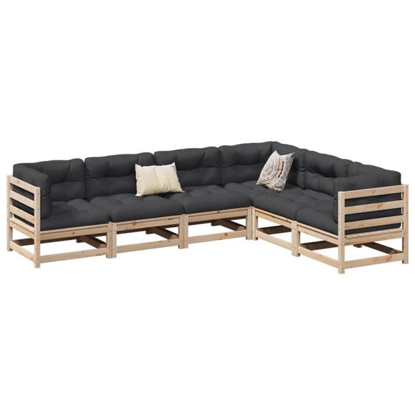 Grote foto vidaxl 6 delige loungeset massief grenenhout tuin en terras tuinmeubelen