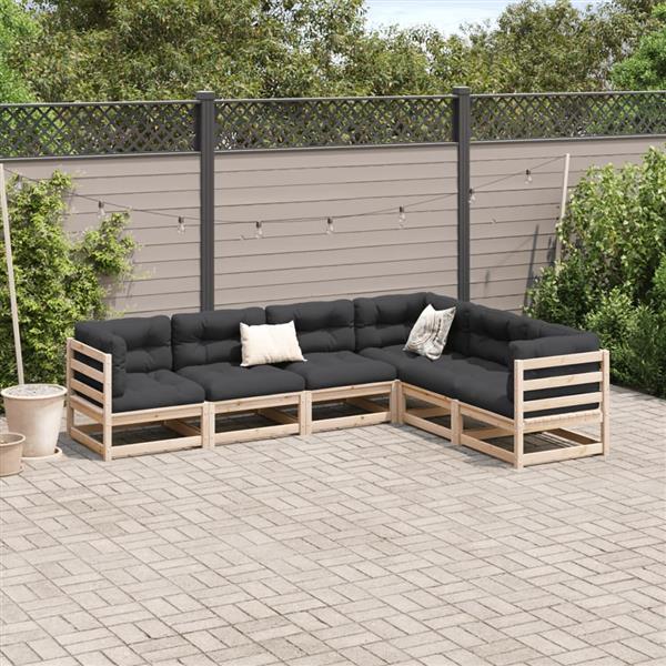 Grote foto vidaxl 6 delige loungeset massief grenenhout tuin en terras tuinmeubelen
