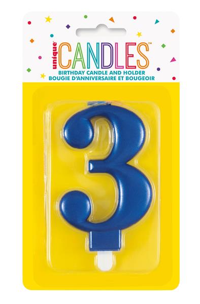 Grote foto metallic blue number 3 birthday candle verzamelen overige verzamelingen