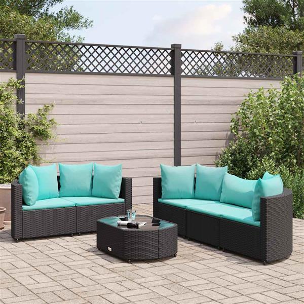 Grote foto vidaxl 6 delige loungeset met kussens poly rattan zwart tuin en terras tuinmeubelen