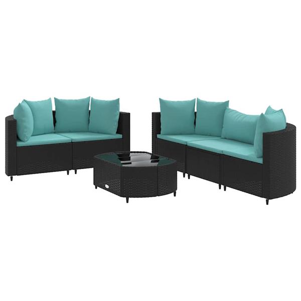 Grote foto vidaxl 6 delige loungeset met kussens poly rattan zwart tuin en terras tuinmeubelen