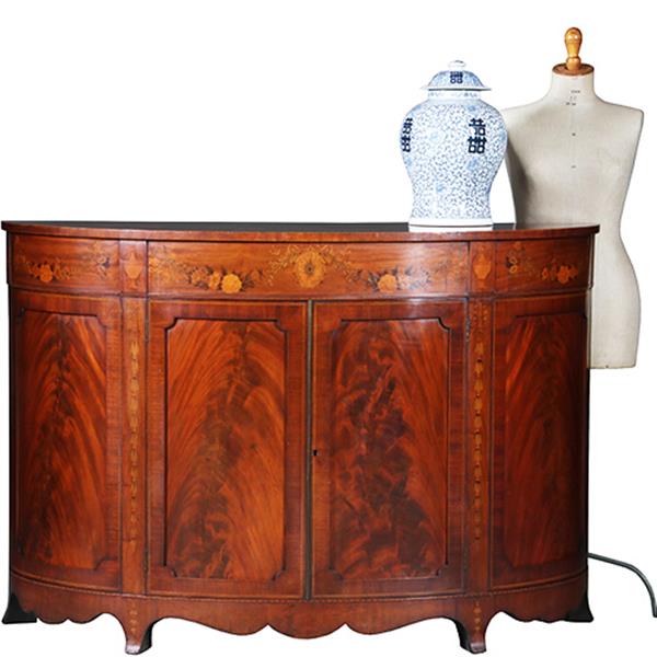 Grote foto half rond sideboard in mahonie met fantastische kwaliteit inlegwerk ca 1875 no.281450 antiek en kunst stoelen en banken