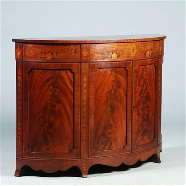 Grote foto half rond sideboard in mahonie met fantastische kwaliteit inlegwerk ca 1875 no.281450 antiek en kunst stoelen en banken