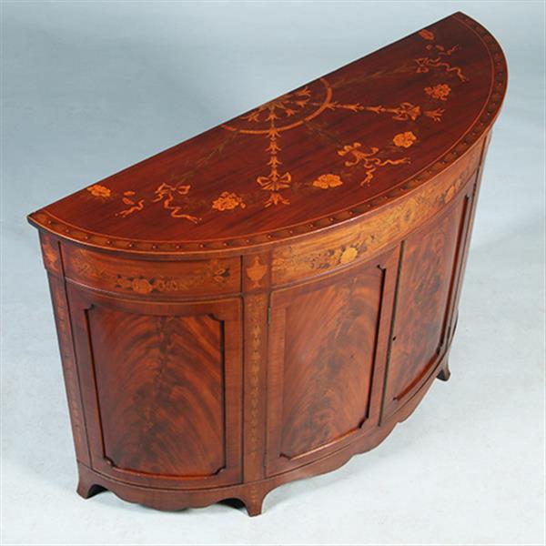 Grote foto half rond sideboard in mahonie met fantastische kwaliteit inlegwerk ca 1875 no.281450 antiek en kunst stoelen en banken