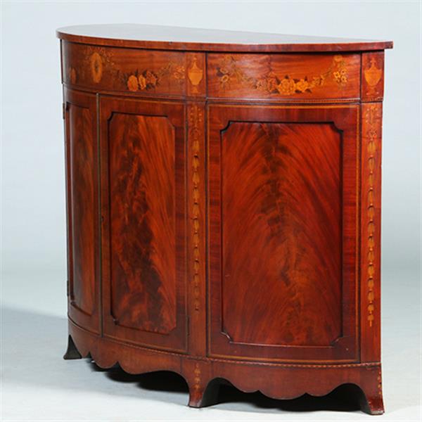 Grote foto half rond sideboard in mahonie met fantastische kwaliteit inlegwerk ca 1875 no.281450 antiek en kunst stoelen en banken