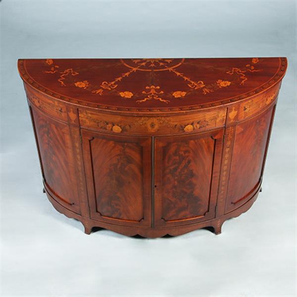 Grote foto half rond sideboard in mahonie met fantastische kwaliteit inlegwerk ca 1875 no.281450 antiek en kunst stoelen en banken