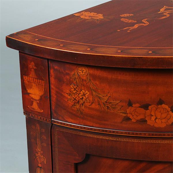 Grote foto half rond sideboard in mahonie met fantastische kwaliteit inlegwerk ca 1875 no.281450 antiek en kunst stoelen en banken