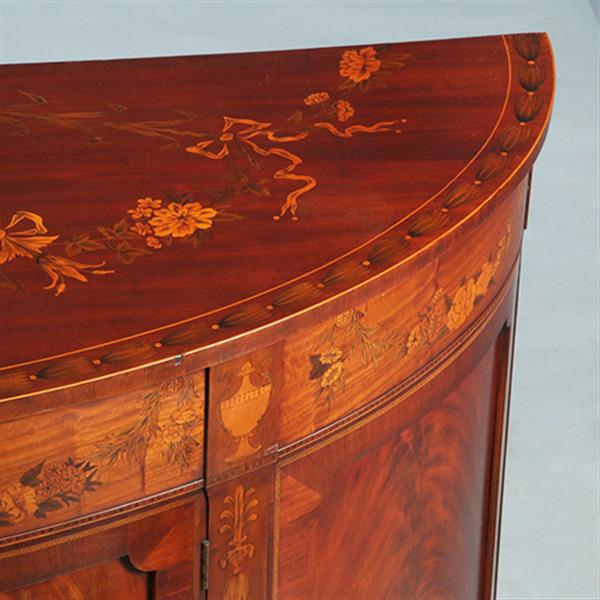 Grote foto half rond sideboard in mahonie met fantastische kwaliteit inlegwerk ca 1875 no.281450 antiek en kunst stoelen en banken