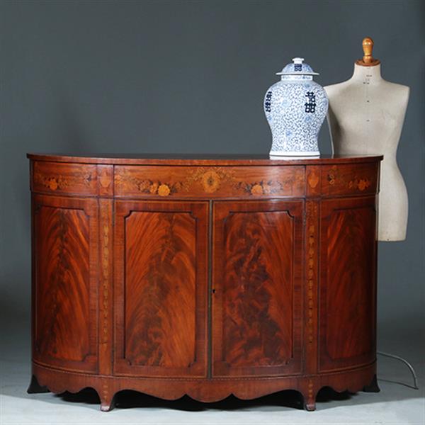 Grote foto half rond sideboard in mahonie met fantastische kwaliteit inlegwerk ca 1875 no.281450 antiek en kunst stoelen en banken