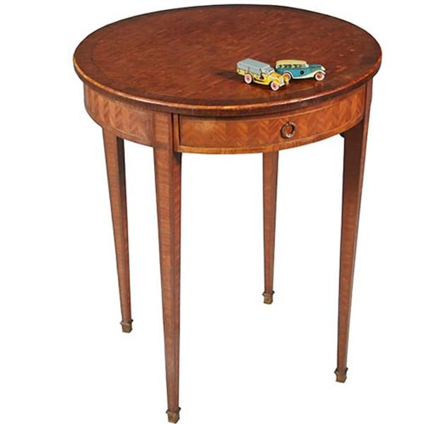 Grote foto ronde bijzettafel met lade en uitbundig ingelegd blad ca 1875 frankrijk no.281430 antiek en kunst stoelen en banken