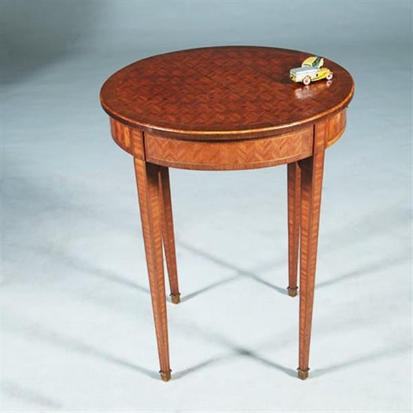 Grote foto ronde bijzettafel met lade en uitbundig ingelegd blad ca 1875 frankrijk no.281430 antiek en kunst stoelen en banken