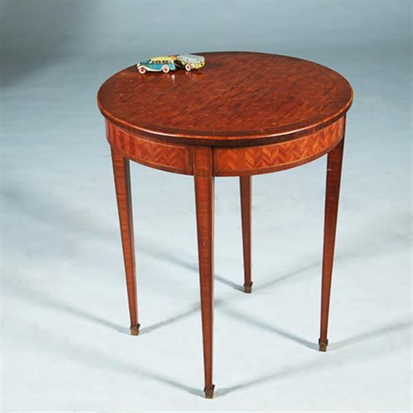 Grote foto ronde bijzettafel met lade en uitbundig ingelegd blad ca 1875 frankrijk no.281430 antiek en kunst stoelen en banken