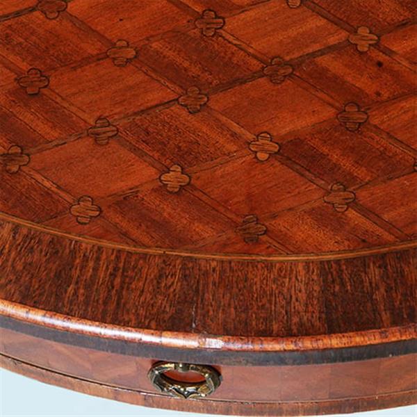 Grote foto ronde bijzettafel met lade en uitbundig ingelegd blad ca 1875 frankrijk no.281430 antiek en kunst stoelen en banken