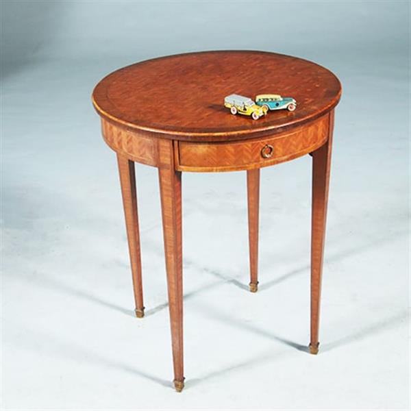 Grote foto ronde bijzettafel met lade en uitbundig ingelegd blad ca 1875 frankrijk no.281430 antiek en kunst stoelen en banken
