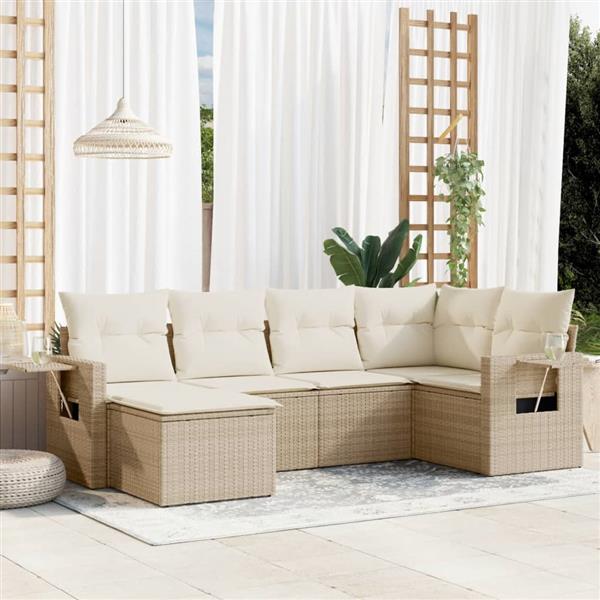 Grote foto vidaxl 6 delige loungeset met kussens poly rattan beige tuin en terras tuinmeubelen