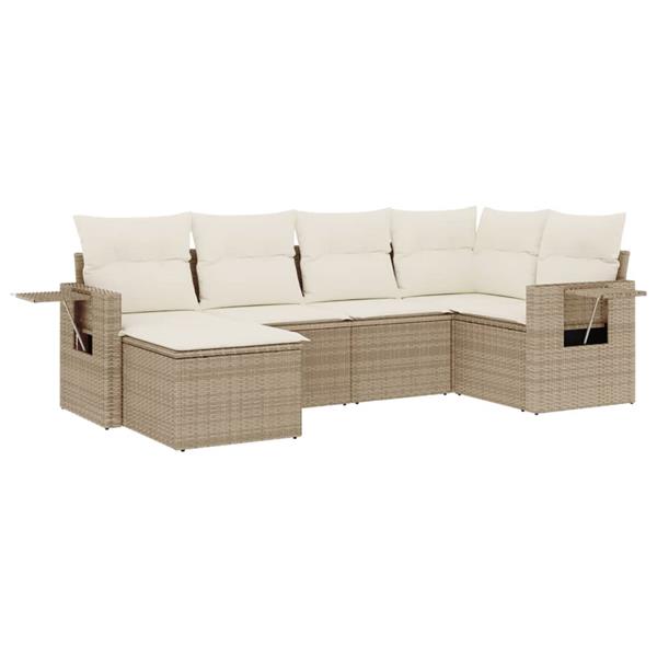 Grote foto vidaxl 6 delige loungeset met kussens poly rattan beige tuin en terras tuinmeubelen