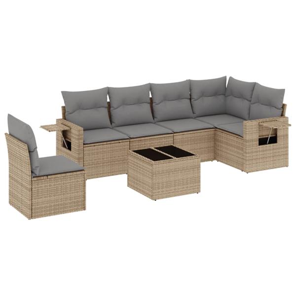 Grote foto vidaxl 7 delige loungeset met kussens poly rattan beige tuin en terras tuinmeubelen