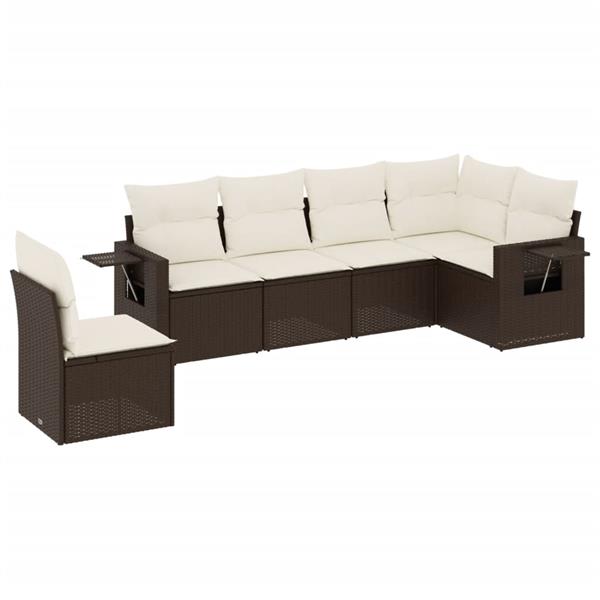 Grote foto vidaxl 6 delige loungeset met kussens poly rattan bruin tuin en terras tuinmeubelen