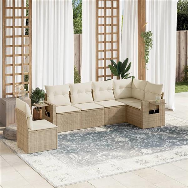 Grote foto vidaxl 6 delige loungeset met kussens poly rattan beige tuin en terras tuinmeubelen