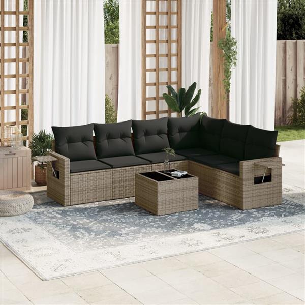 Grote foto vidaxl 7 delige loungeset met kussens poly rattan grijs tuin en terras tuinmeubelen