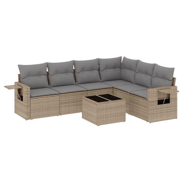 Grote foto vidaxl 7 delige loungeset met kussens poly rattan beige tuin en terras tuinmeubelen