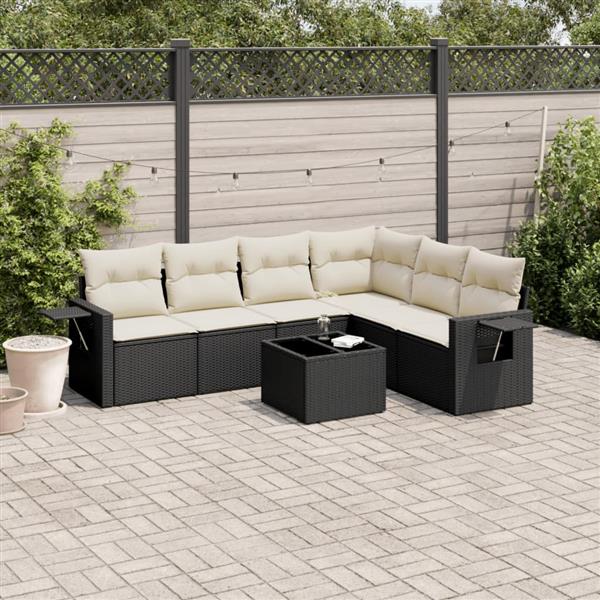Grote foto vidaxl 7 delige loungeset met kussens poly rattan zwart tuin en terras tuinmeubelen