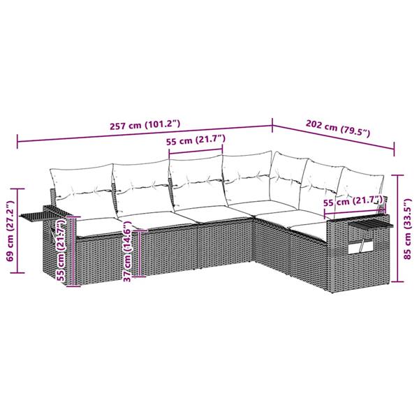 Grote foto vidaxl 6 delige loungeset met kussens poly rattan lichtgrijs tuin en terras tuinmeubelen