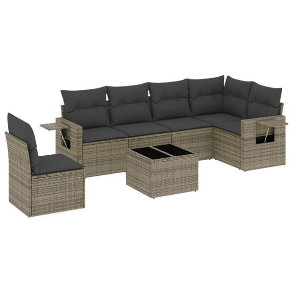 Grote foto vidaxl 7 delige loungeset met kussens poly rattan grijs tuin en terras tuinmeubelen