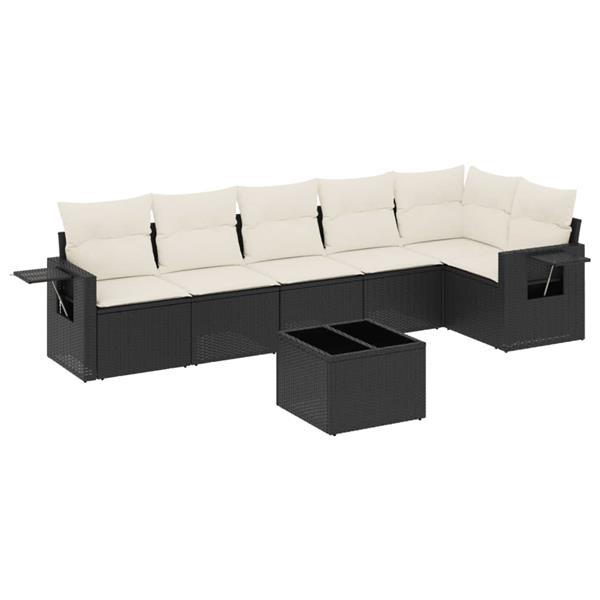 Grote foto vidaxl 7 delige loungeset met kussens poly rattan zwart tuin en terras tuinmeubelen