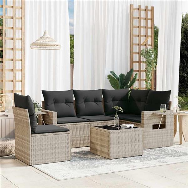 Grote foto vidaxl 6 delige loungeset met kussens poly rattan lichtgrijs tuin en terras tuinmeubelen