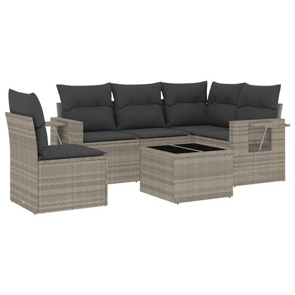 Grote foto vidaxl 6 delige loungeset met kussens poly rattan lichtgrijs tuin en terras tuinmeubelen