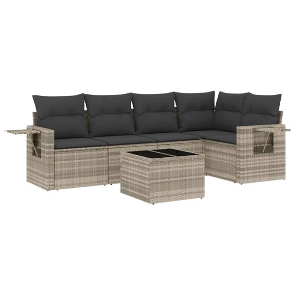 Grote foto vidaxl 6 delige loungeset met kussens poly rattan lichtgrijs tuin en terras tuinmeubelen