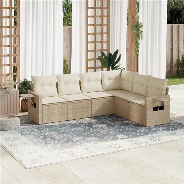 Grote foto vidaxl 6 delige loungeset met kussens poly rattan beige tuin en terras tuinmeubelen