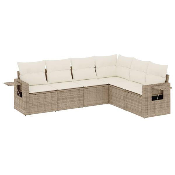 Grote foto vidaxl 6 delige loungeset met kussens poly rattan beige tuin en terras tuinmeubelen