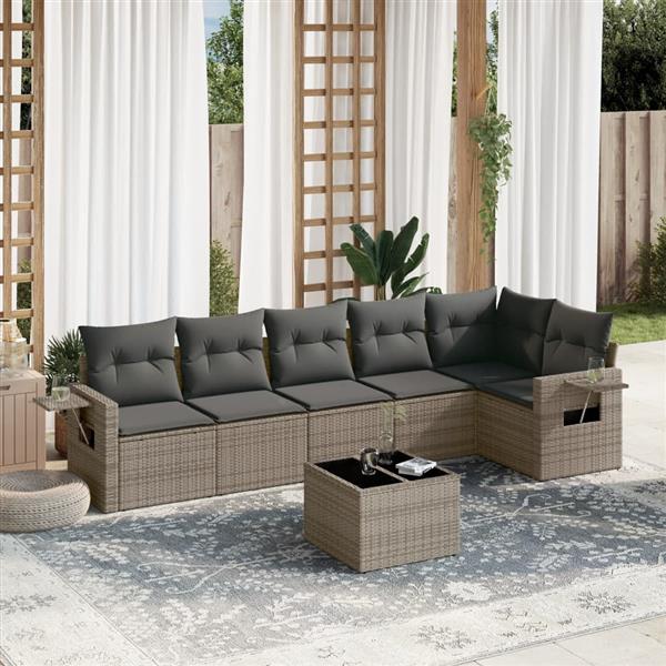Grote foto vidaxl 7 delige loungeset met kussens poly rattan grijs tuin en terras tuinmeubelen