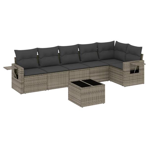 Grote foto vidaxl 7 delige loungeset met kussens poly rattan grijs tuin en terras tuinmeubelen